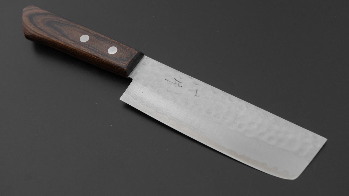 Hitohira NM V10 Tsuchime Damascus Nakiri 130mm Brown Pakka Handle (No Bolster)