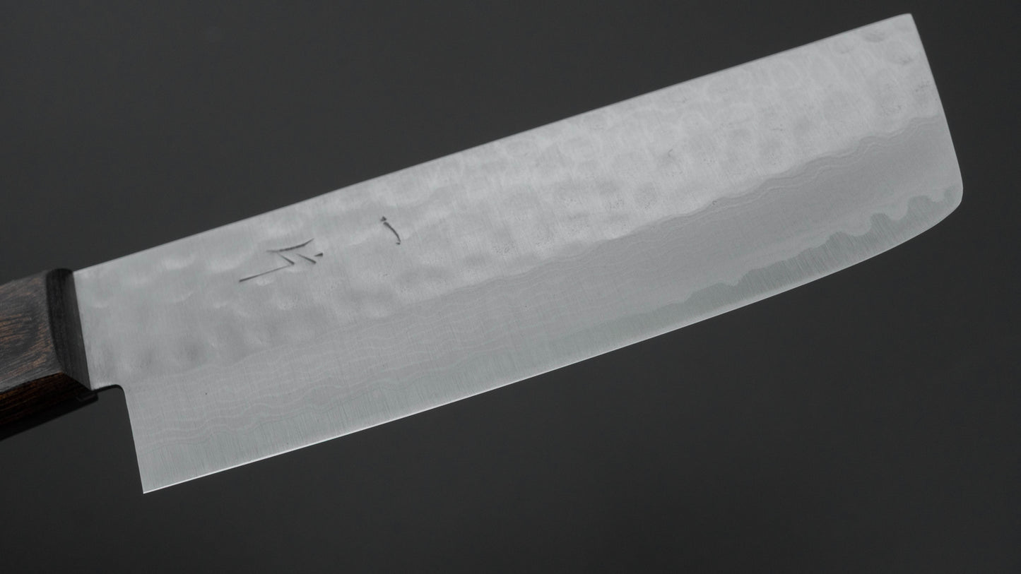 Hitohira NM V10 Tsuchime Damascus Nakiri 130mm Brown Pakka Handle (No Bolster)