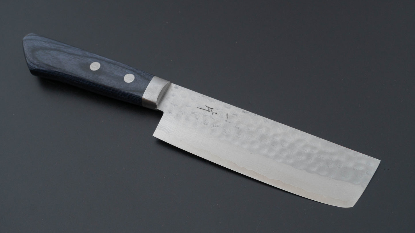 Hitohira NM V10 Tsuchime Damascus Nakiri 130mm Blue Pakka Handle