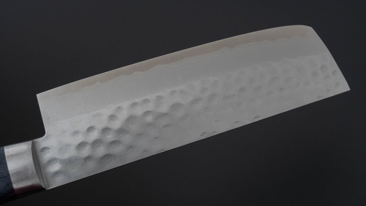 Hitohira NM V10 Tsuchime Damascus Nakiri 130mm Blue Pakka Handle