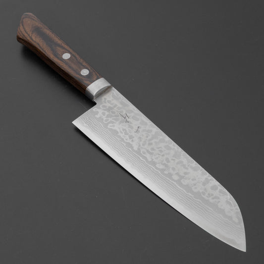 Hitohira NM V10 Damascus Santoku 170mm Brown Pakka Handle
