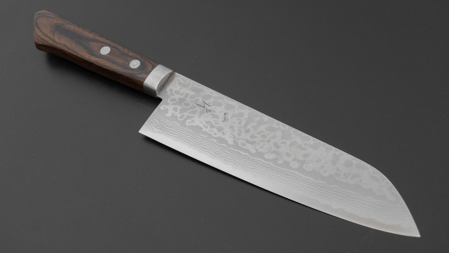 Hitohira NM V10 Damascus Santoku 170mm Brown Pakka Handle