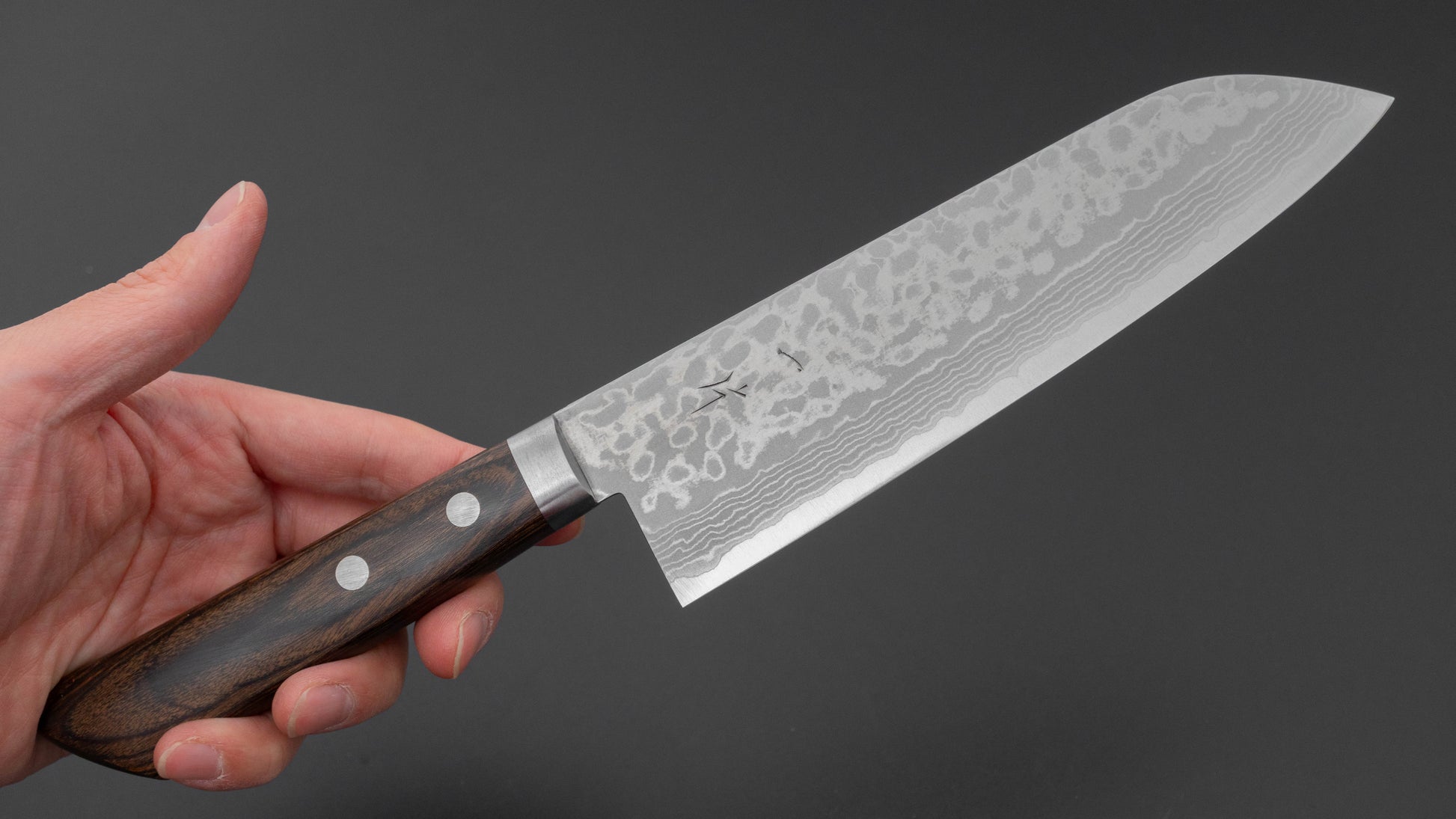 Hitohira NM V10 Damascus Santoku 170mm Brown Pakka Handle