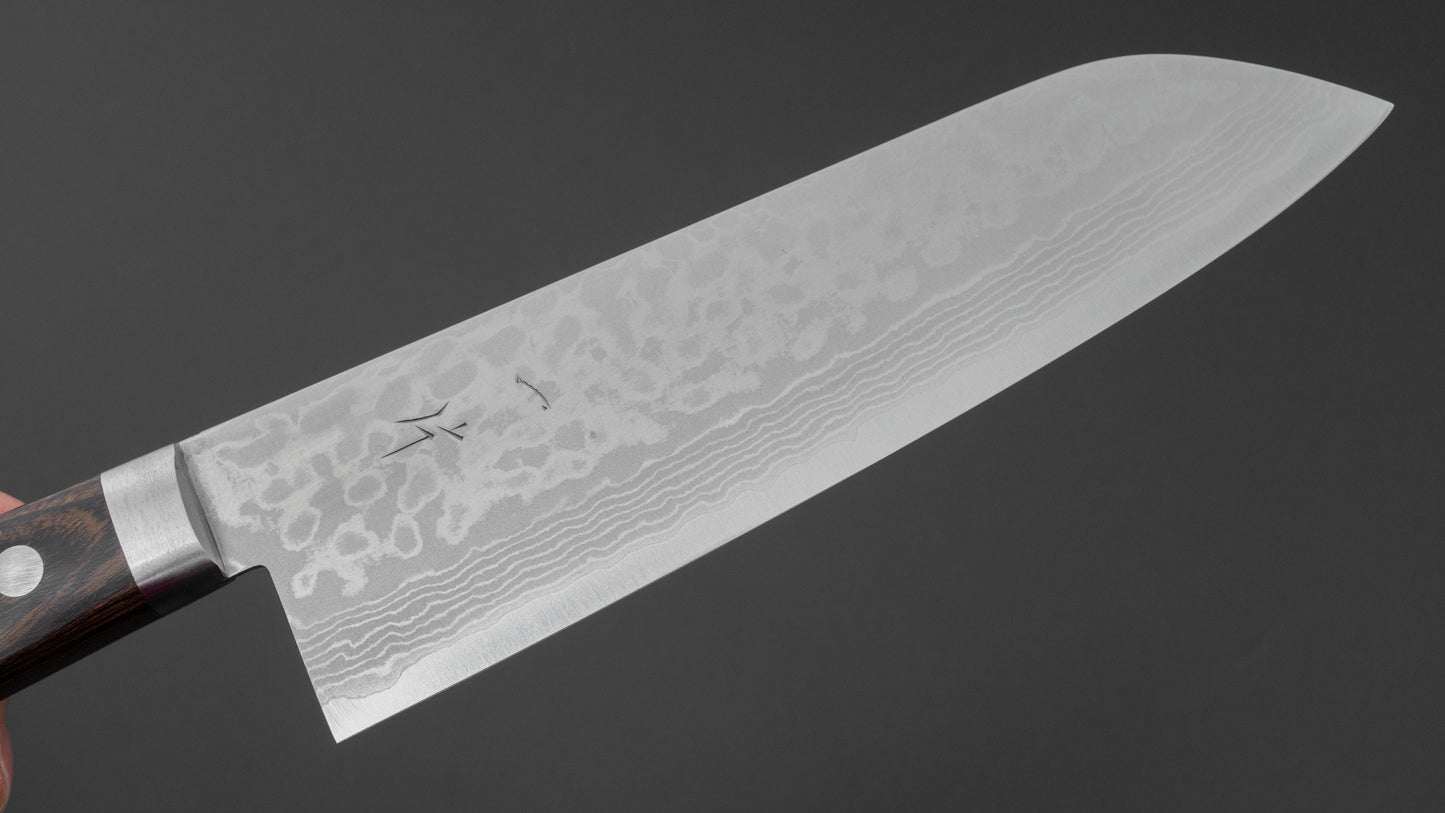 Hitohira NM V10 Damascus Santoku 170mm Brown Pakka Handle