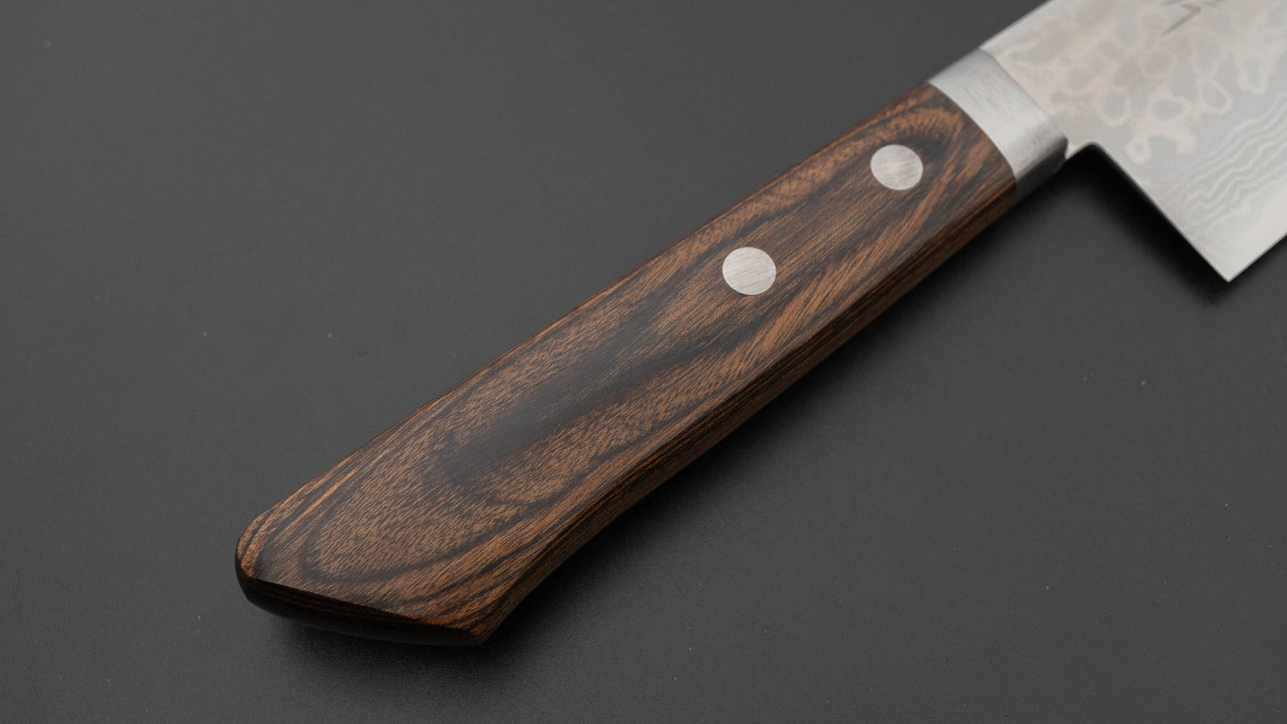Hitohira NM V10 Damascus Santoku 170mm Brown Pakka Handle