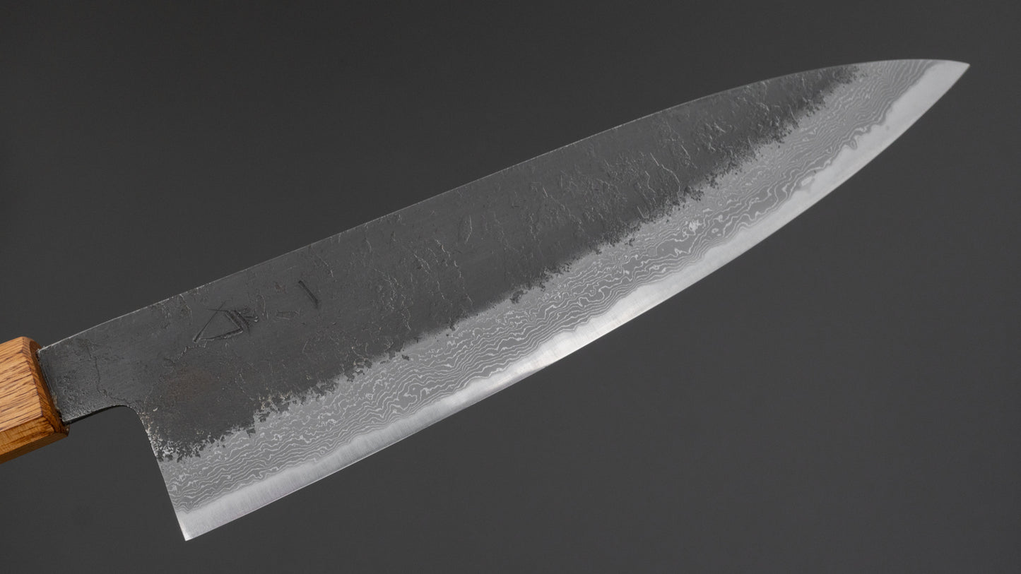 Hitohira Hinode Nashiji Damascus White #2 Gyuto 210mm Burnt Oak Handle (#03)