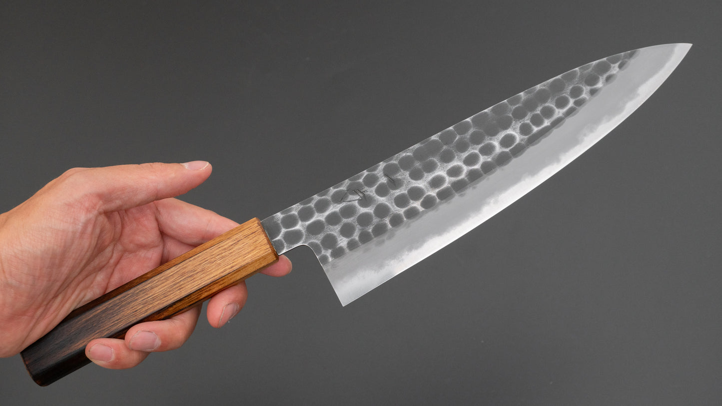 Hitohira Hinode Tsuchime White #2 Gyuto 210mm Burnt Oak Handle (#13)