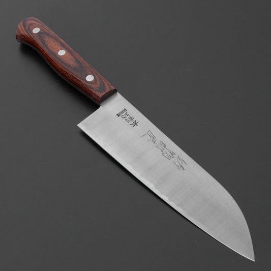 Hitohira Imojiya OKD White #2 Stainless Clad Santoku 180mm Imitation Mahogany Handle