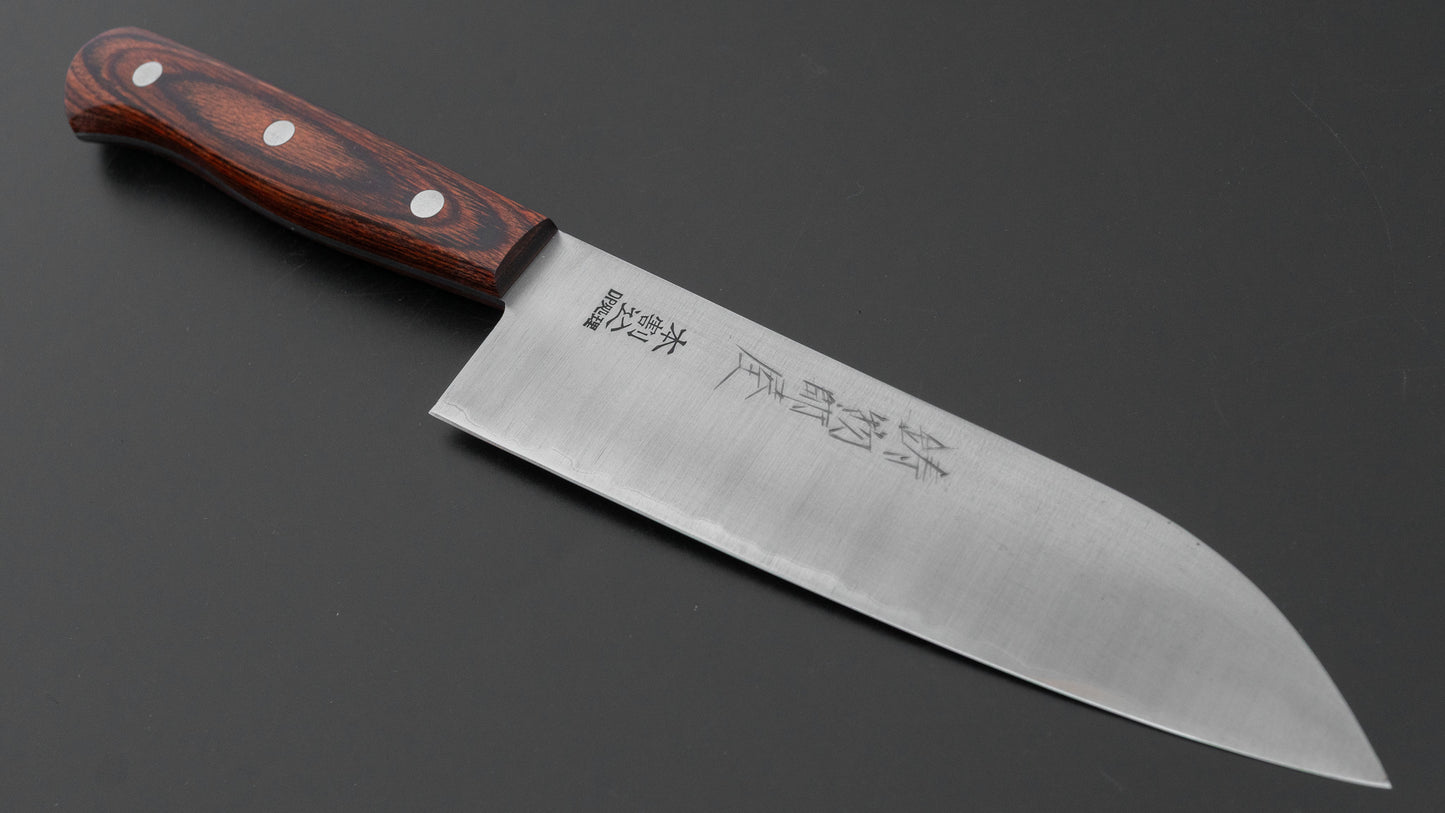 Hitohira Imojiya OKD White #2 Stainless Clad Santoku 180mm Imitation Mahogany Handle