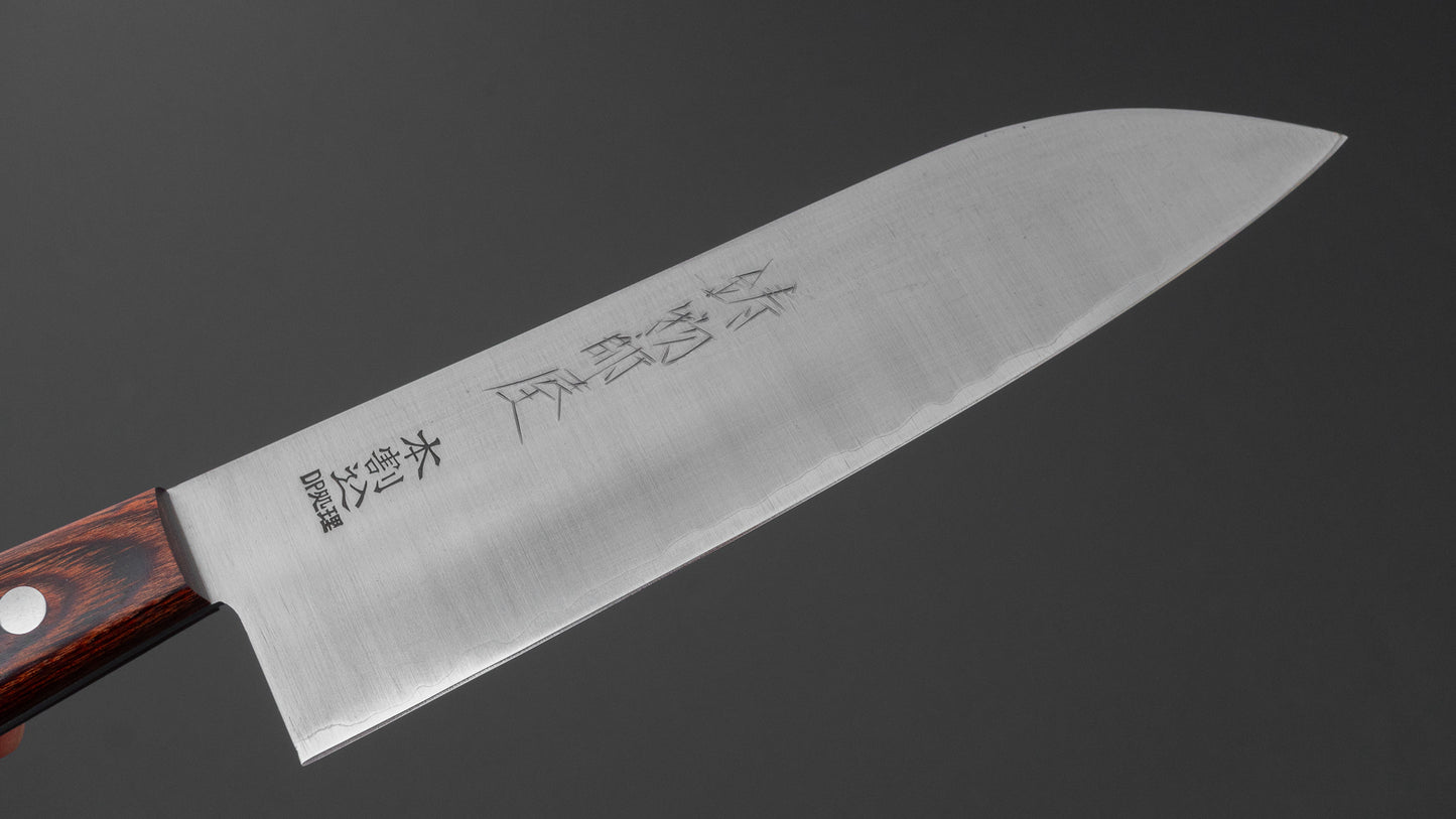 Hitohira Imojiya OKD White #2 Stainless Clad Santoku 180mm Imitation Mahogany Handle