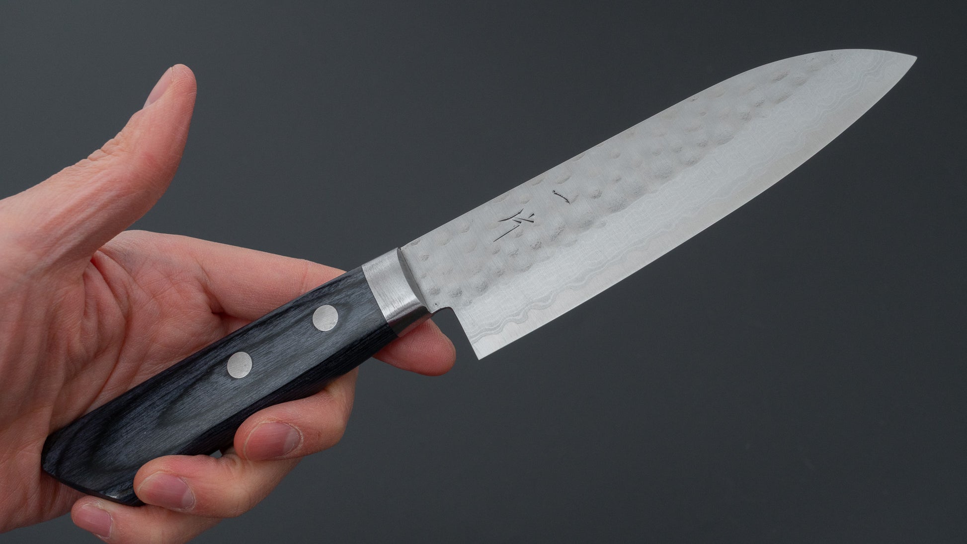 Hitohira NM V10 Tsuchime Damascus Santoku 130mm Blue Pakka Handle