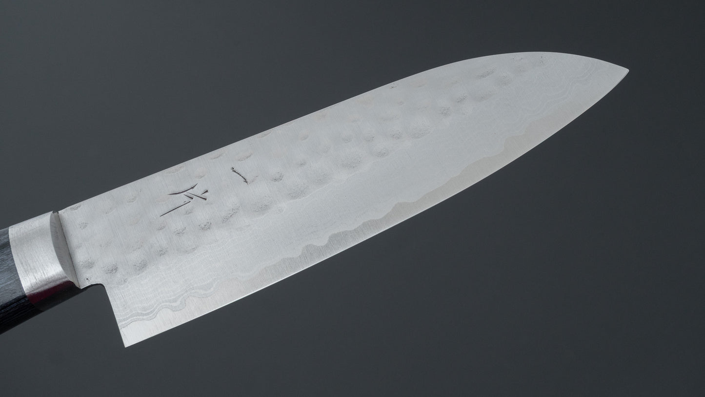 Hitohira NM V10 Tsuchime Damascus Santoku 130mm Blue Pakka Handle