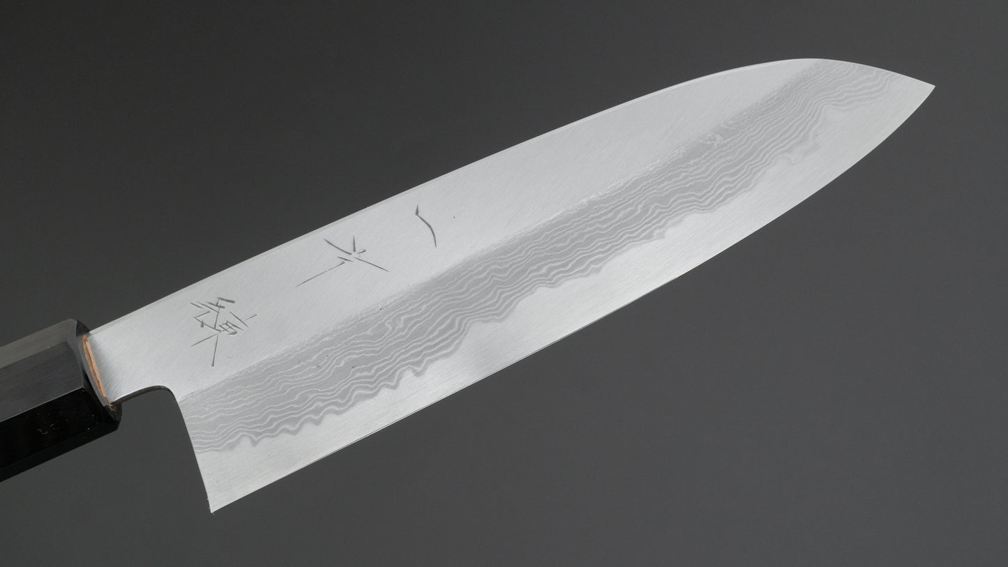 Hitohira Gorobei Ren White #2 Damascus Santoku Ho Wood Handle