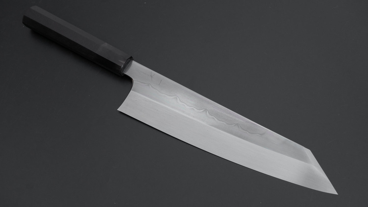 Hitohira Togashi White #1 Sanbonsugi Mizu Honyaki Kiritsuke Gyuto 240mm Taihei Ebony Handle (#103/ Saya)