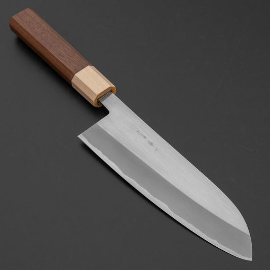 Hitohira TD Blue #2 Stainless Clad Migaki Santoku 165mm Walnut Handle