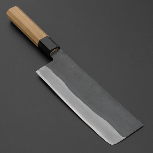 Hitohira Hizen Kurouchi Blue #1 Stainless Clad Nakiri 165mm Ho Wood Handle