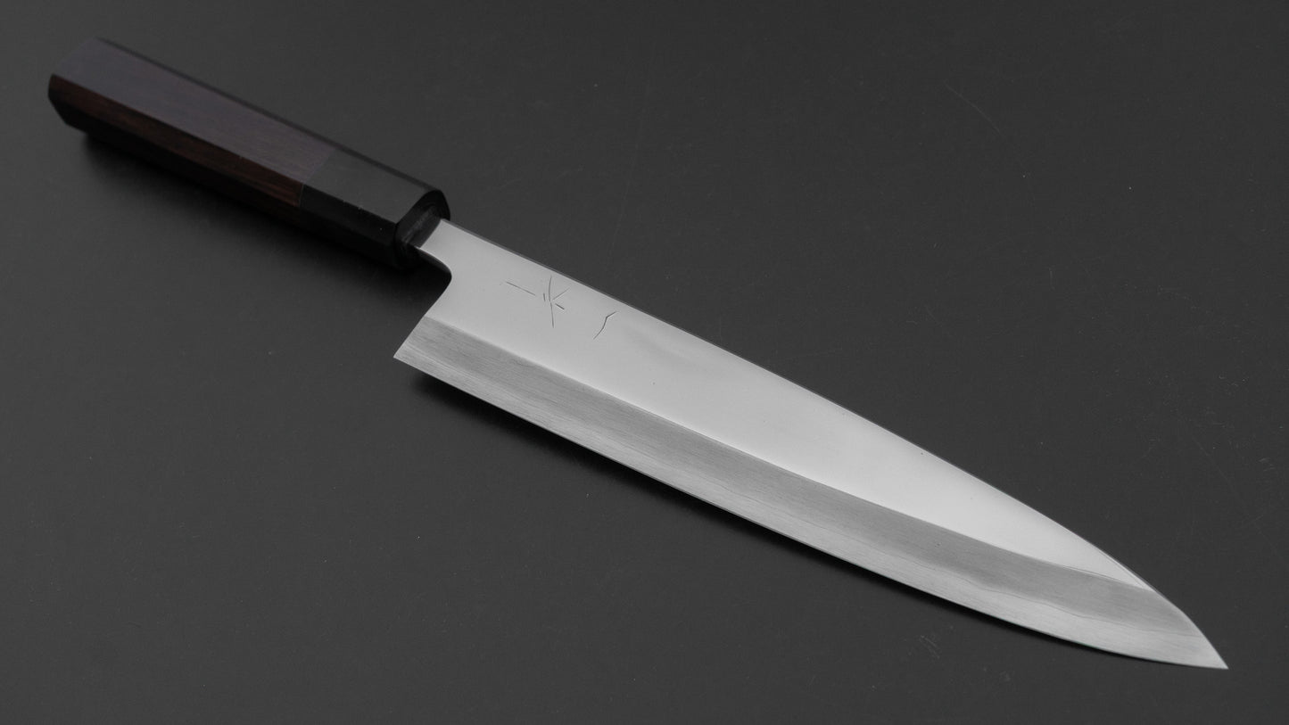 Hitohira Kikuchiyo Mosuke Silver #3 Mirror Polished Mioroshi Deba 210mm Ebony Handle (Saya)