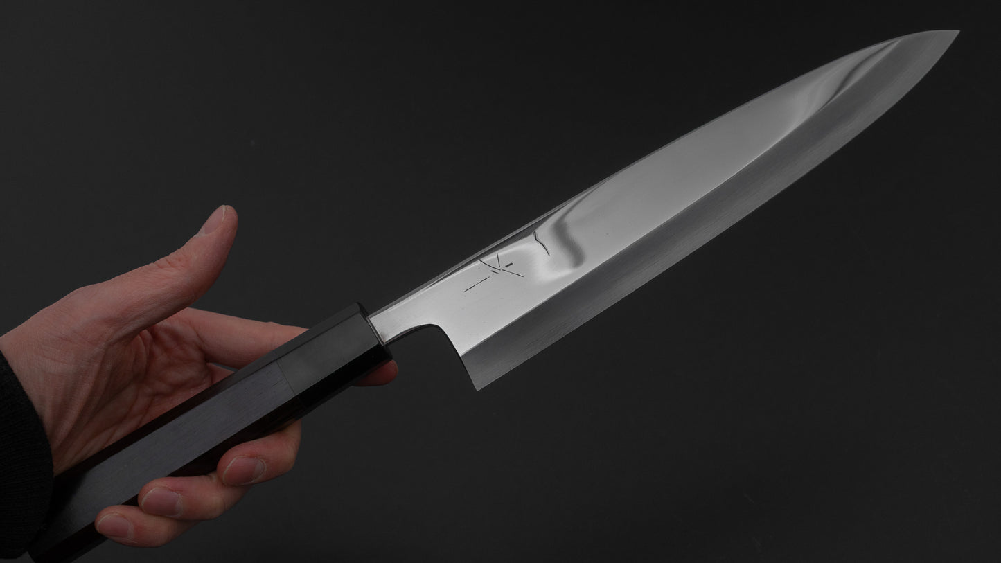 Hitohira Kikuchiyo Mosuke Silver #3 Mirror Polished Mioroshi Deba 210mm Ebony Handle (Saya)