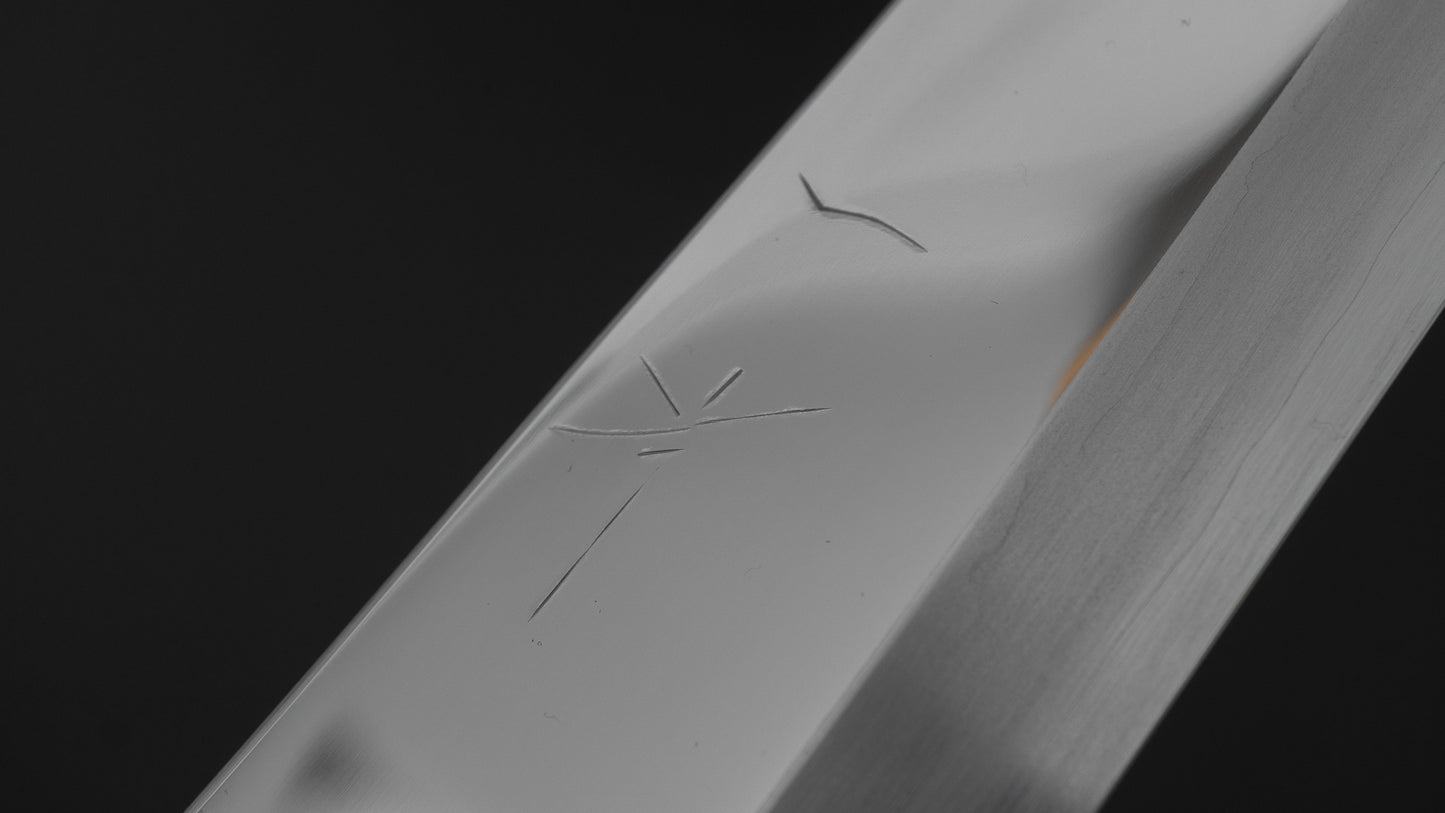 Hitohira Kikuchiyo Mosuke Silver #3 Mirror Polished Mioroshi Deba 210mm Ebony Handle (Saya)