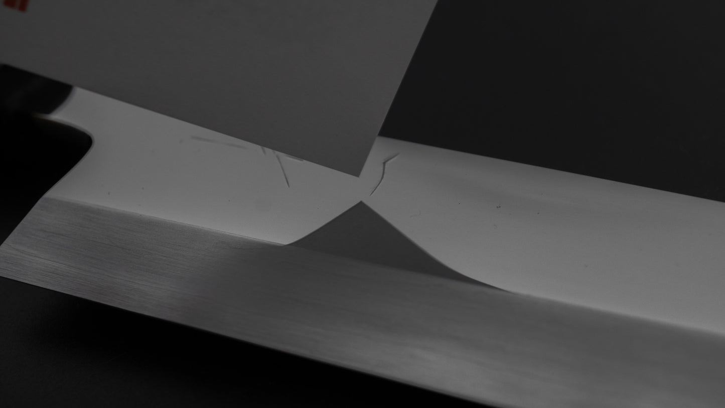 Hitohira Kikuchiyo Mosuke Silver #3 Mirror Polished Mioroshi Deba 210mm Ebony Handle (Saya)