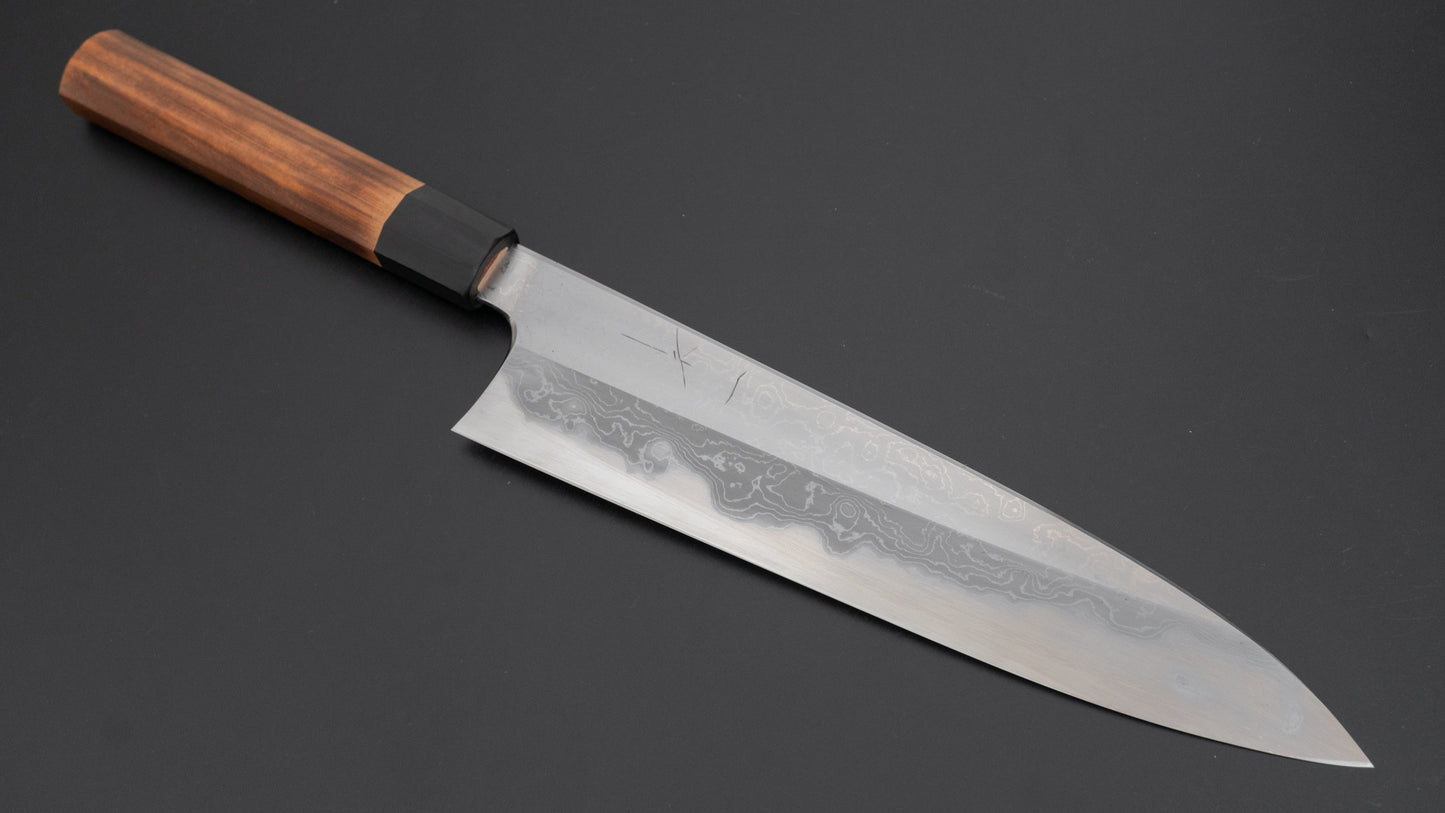 Hitohira Togashi White #1 Damascus Gyuto 240mm Burnt Yakusugi Handle