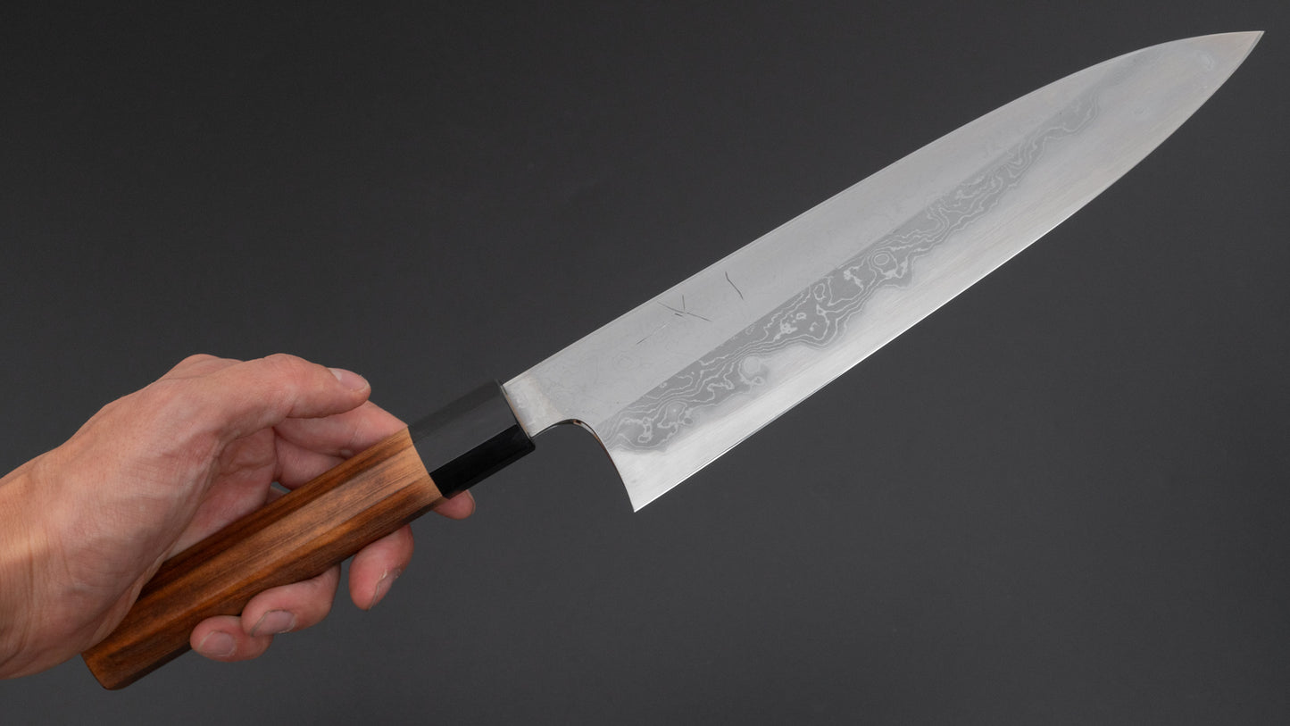 Hitohira Togashi White #1 Damascus Gyuto 240mm Burnt Yakusugi Handle