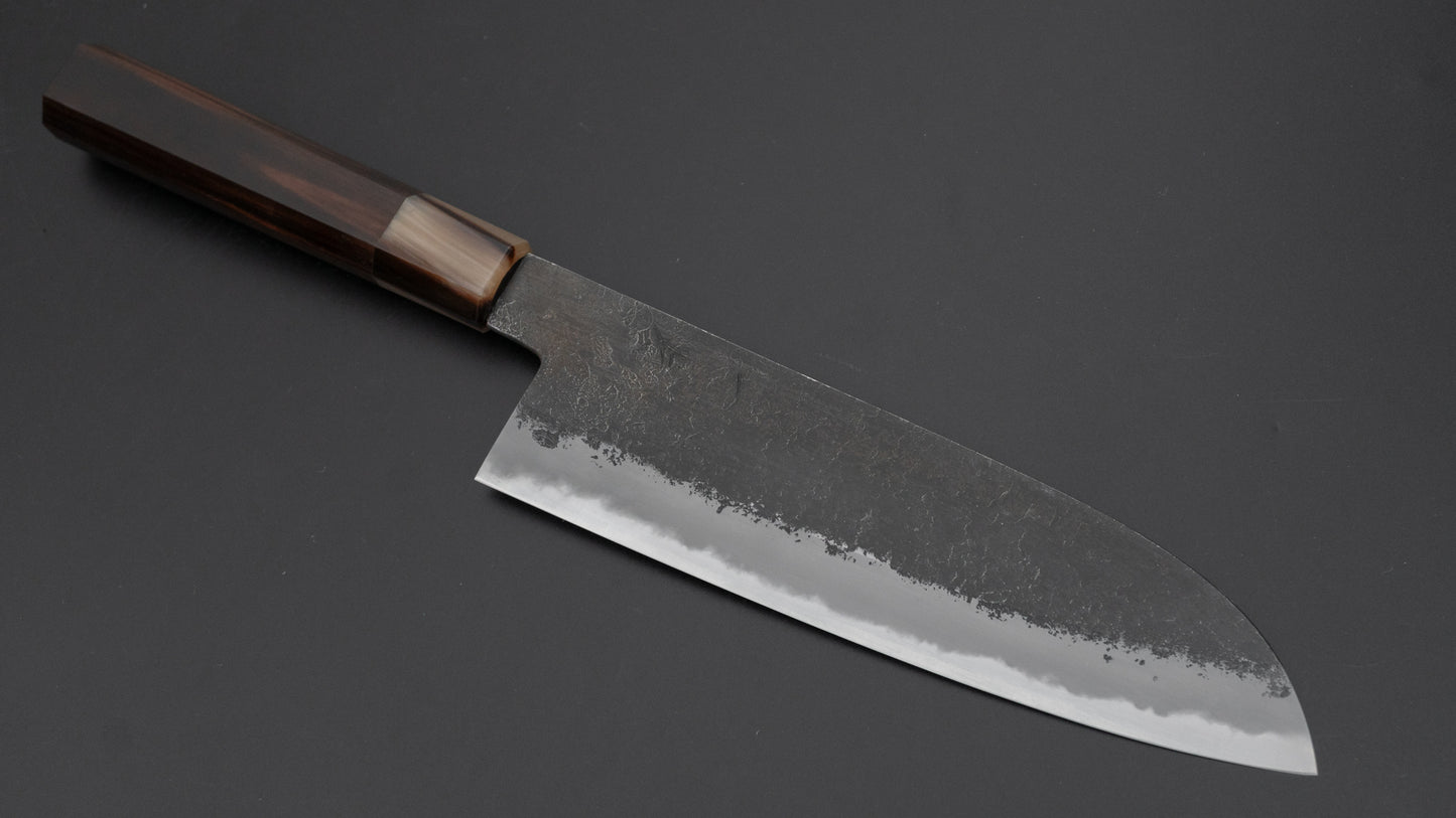 Hitohira Hinode Nashiji White #2 Santoku 180mm Ebony Handle (White Horn)