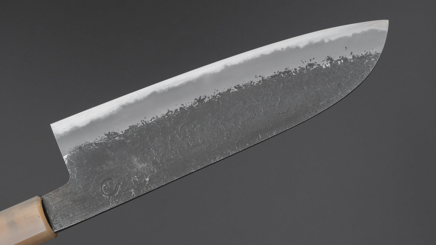 Hitohira Hinode Nashiji White #2 Santoku 180mm Ebony Handle (White Horn)