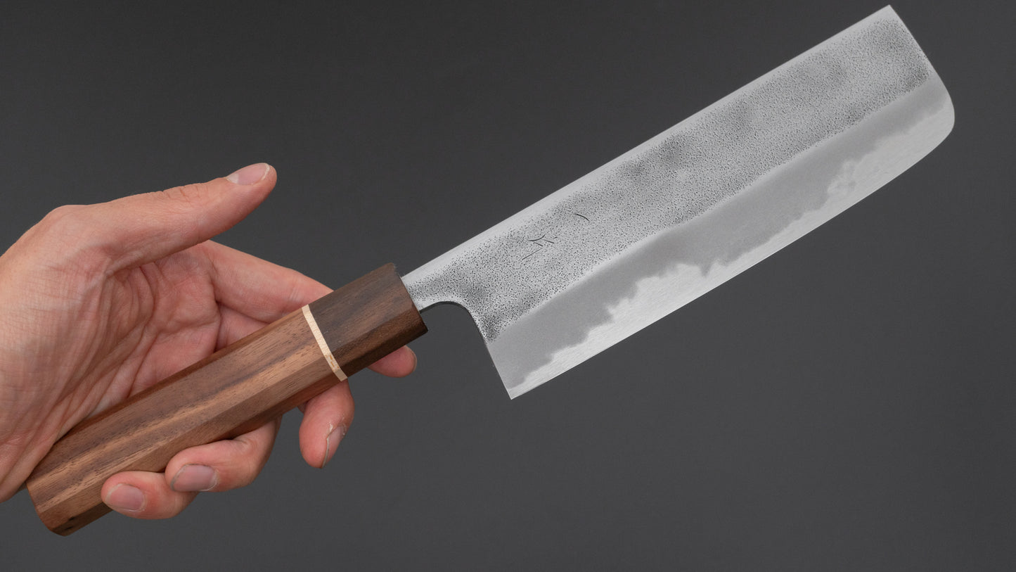 Hitohira YG Nashiji White #2 Nakiri 165mm Walnut Handle (Ziricote Ferrule)