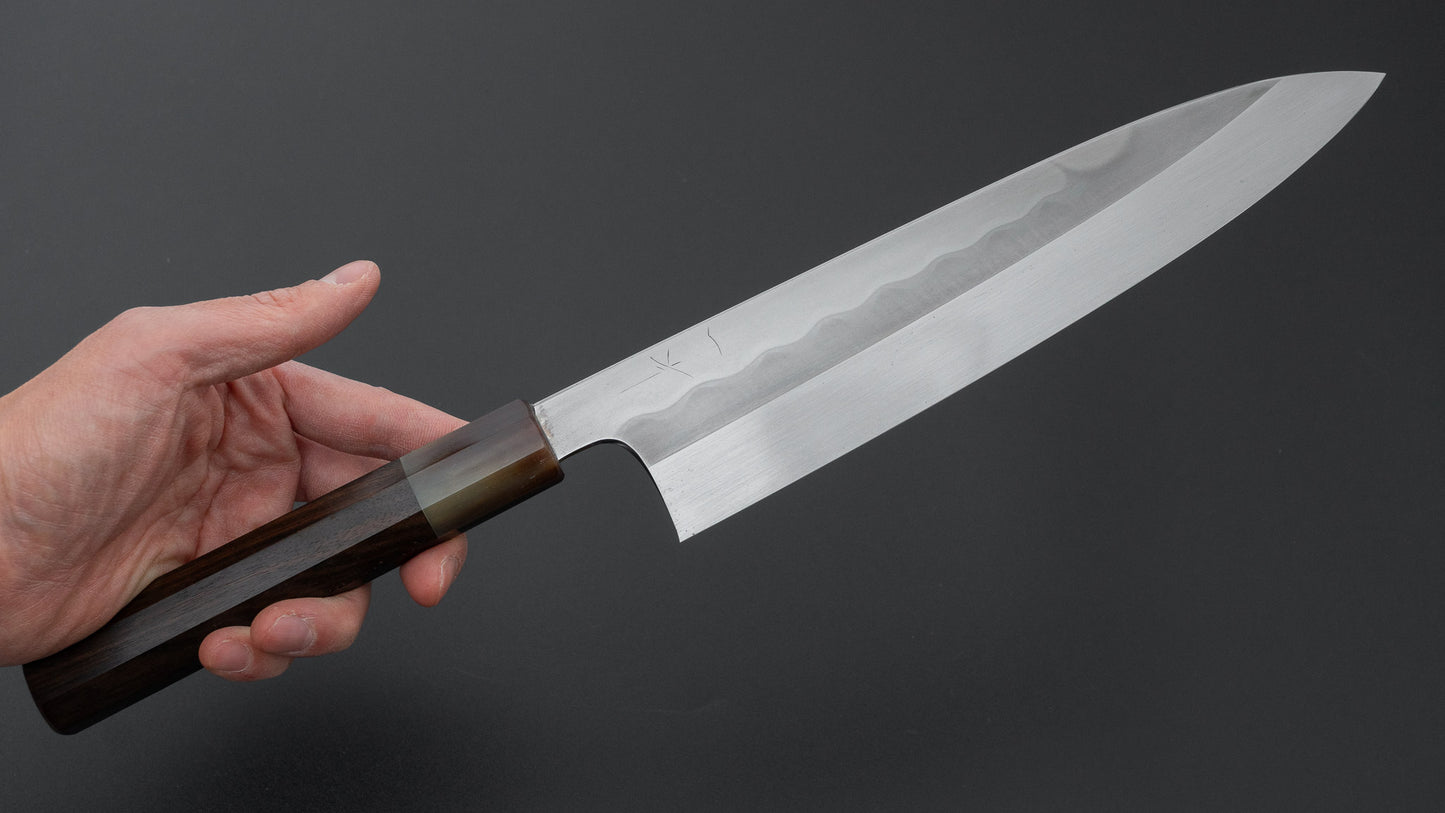 Hitohira Togashi White #1 Notaremon Mizu Honyaki Gyuto 240mm Taihei Makassar Ebony Handle (#128/ Saya)
