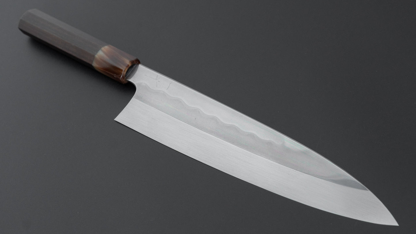 Hitohira Togashi White #1 Notaremon Mizu Honyaki Gyuto 240mm Taihei Makassar Ebony Handle (#129/ Saya)