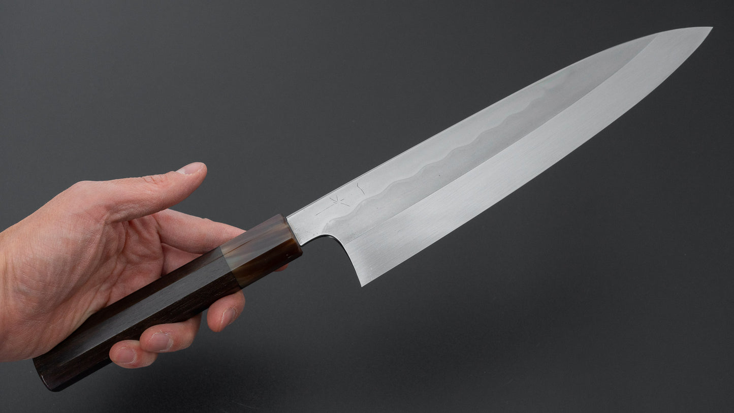 Hitohira Togashi White #1 Notaremon Mizu Honyaki Gyuto 240mm Taihei Makassar Ebony Handle (#129/ Saya)