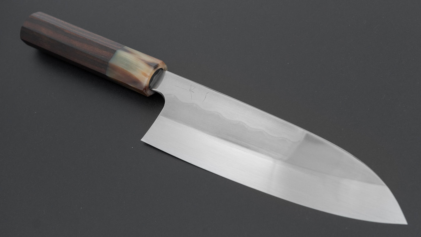 Hitohira Togashi White #1 Notaremon Mizu Honyaki Santoku 180mm Taihei Makassar Ebony Handle (#131/ Saya)