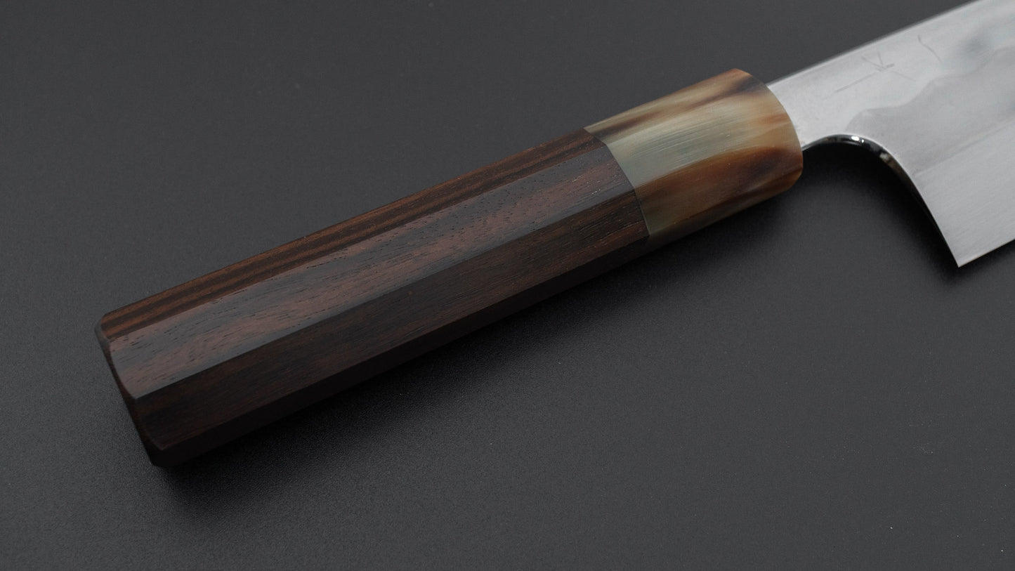 Hitohira Togashi White #1 Notaremon Mizu Honyaki Santoku 180mm Taihei Makassar Ebony Handle (#131/ Saya)