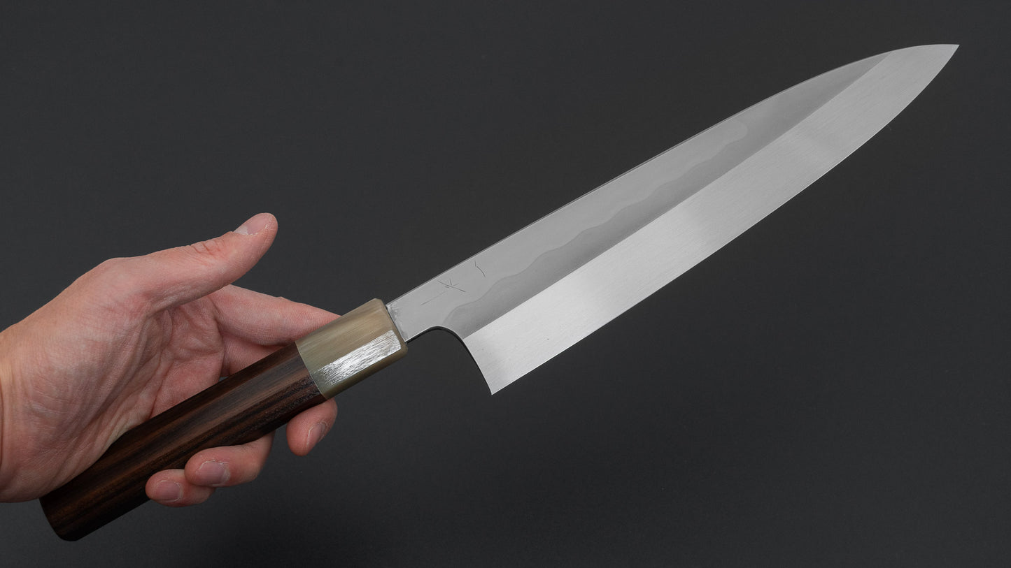 Hitohira Togashi White #1 Notaremon Mizu Honyaki Gyuto 240mm Taihei Makassar Ebony Handle (#134/ Saya)