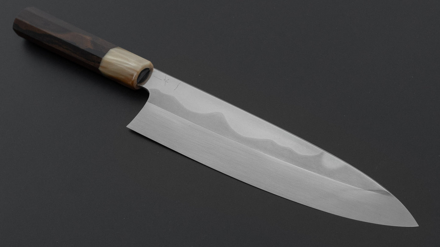 Hitohira Togashi White #1 Fuji Mizu Honyaki Gyuto 240mm Ziricote Handle (#137/ Saya)