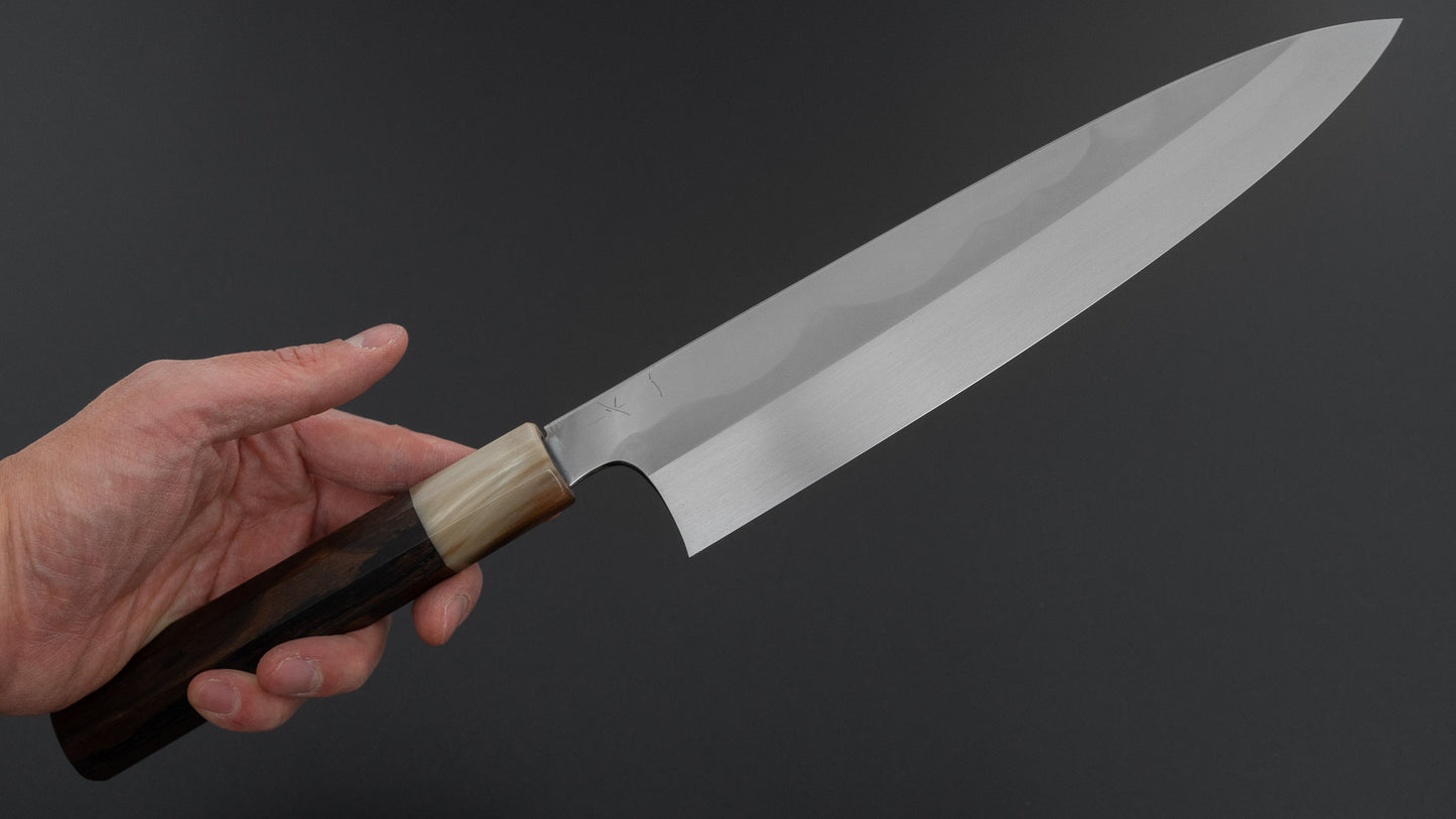 Hitohira Togashi White #1 Fuji Mizu Honyaki Gyuto 240mm Ziricote Handle (#137/ Saya)