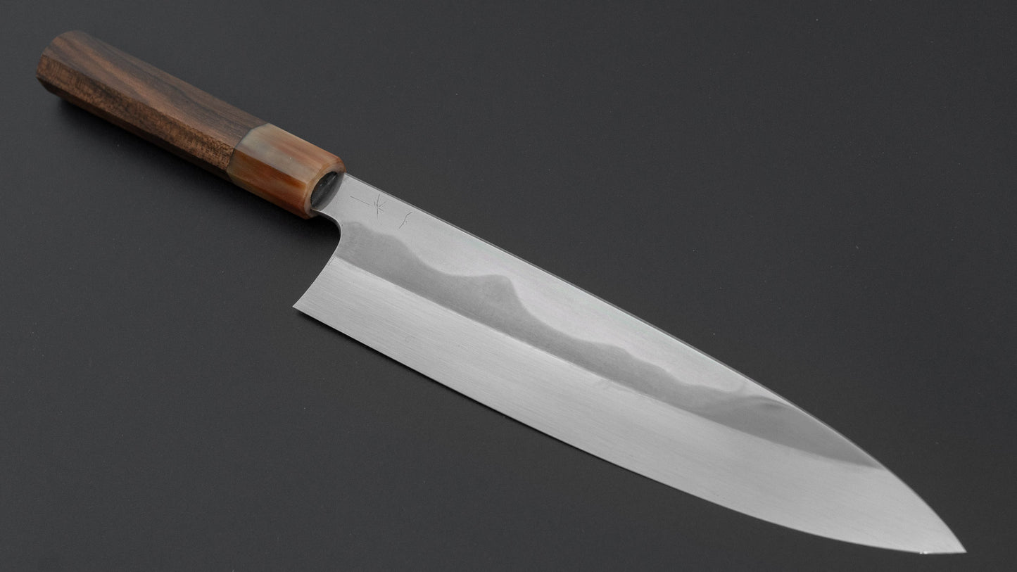 Hitohira Togashi White #1 Fuji Mizu Honyaki Gyuto 240mm Ziricote Handle (#138/ Saya)
