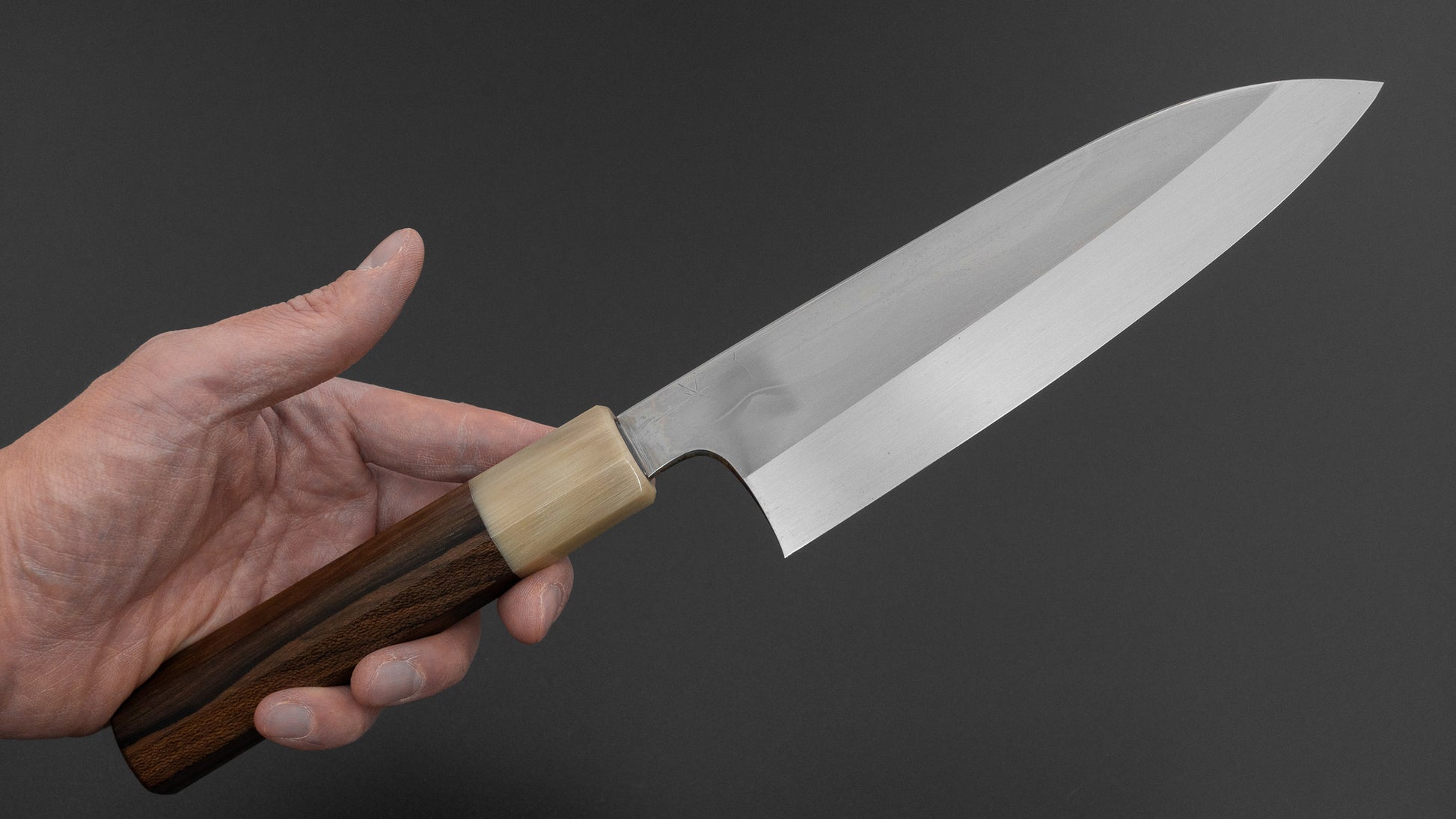 Hitohira Togashi White #1 Fuji Mizu Honyaki Santoku 180mm Ziricote Handle (#144/ Saya)