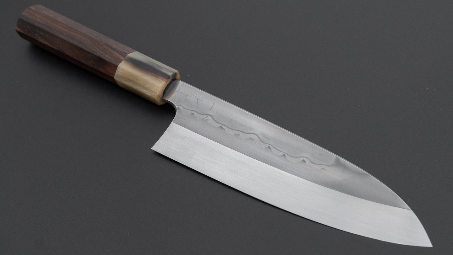 Hitohira Togashi White #1 Sanbonsugi Mizu Honyaki Santoku 180mm Taihei Makassar Ebony Handle (#145/ Saya)