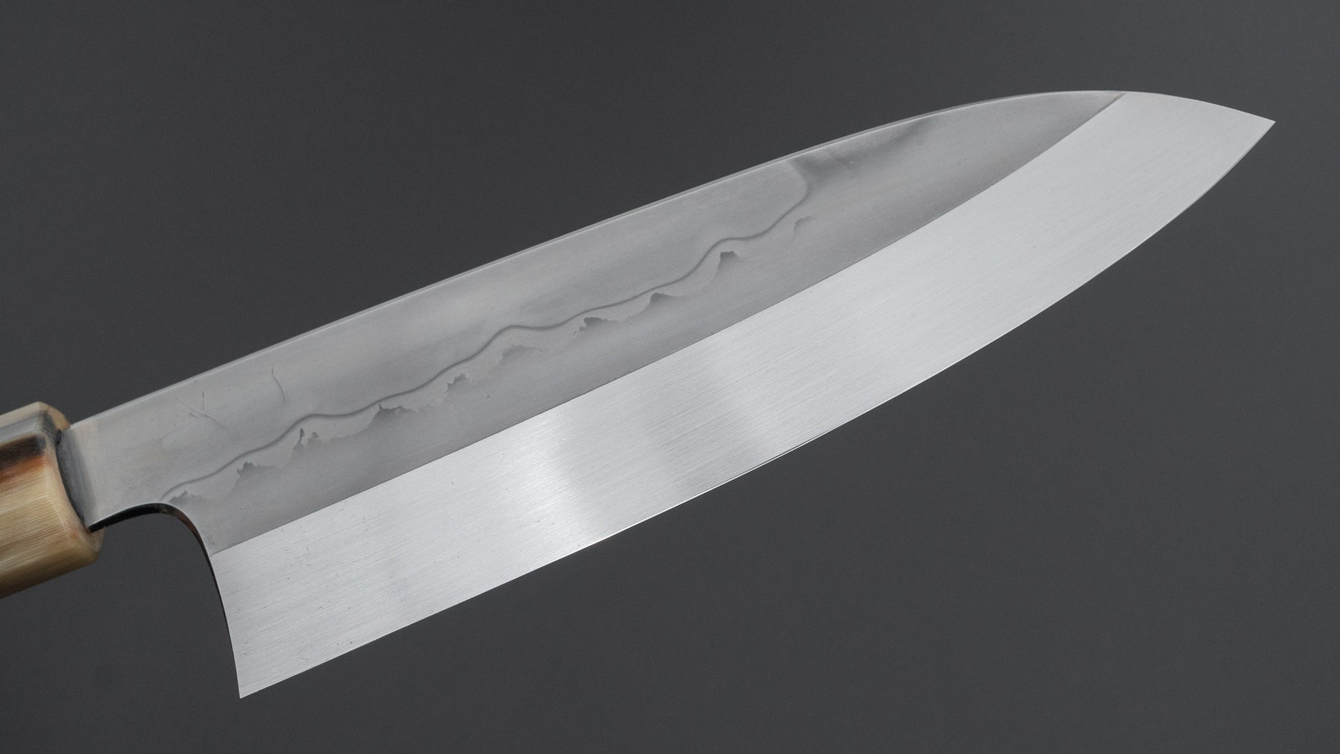 Hitohira Togashi White #1 Sanbonsugi Mizu Honyaki Santoku 180mm Taihei Makassar Ebony Handle (#145/ Saya)