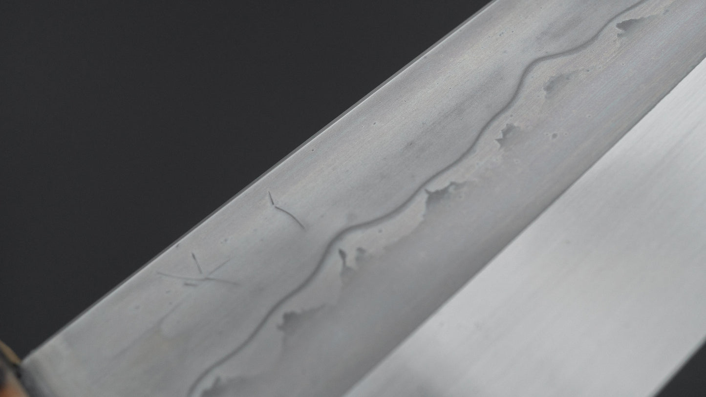 Hitohira Togashi White #1 Sanbonsugi Mizu Honyaki Santoku 180mm Taihei Makassar Ebony Handle (#145/ Saya)