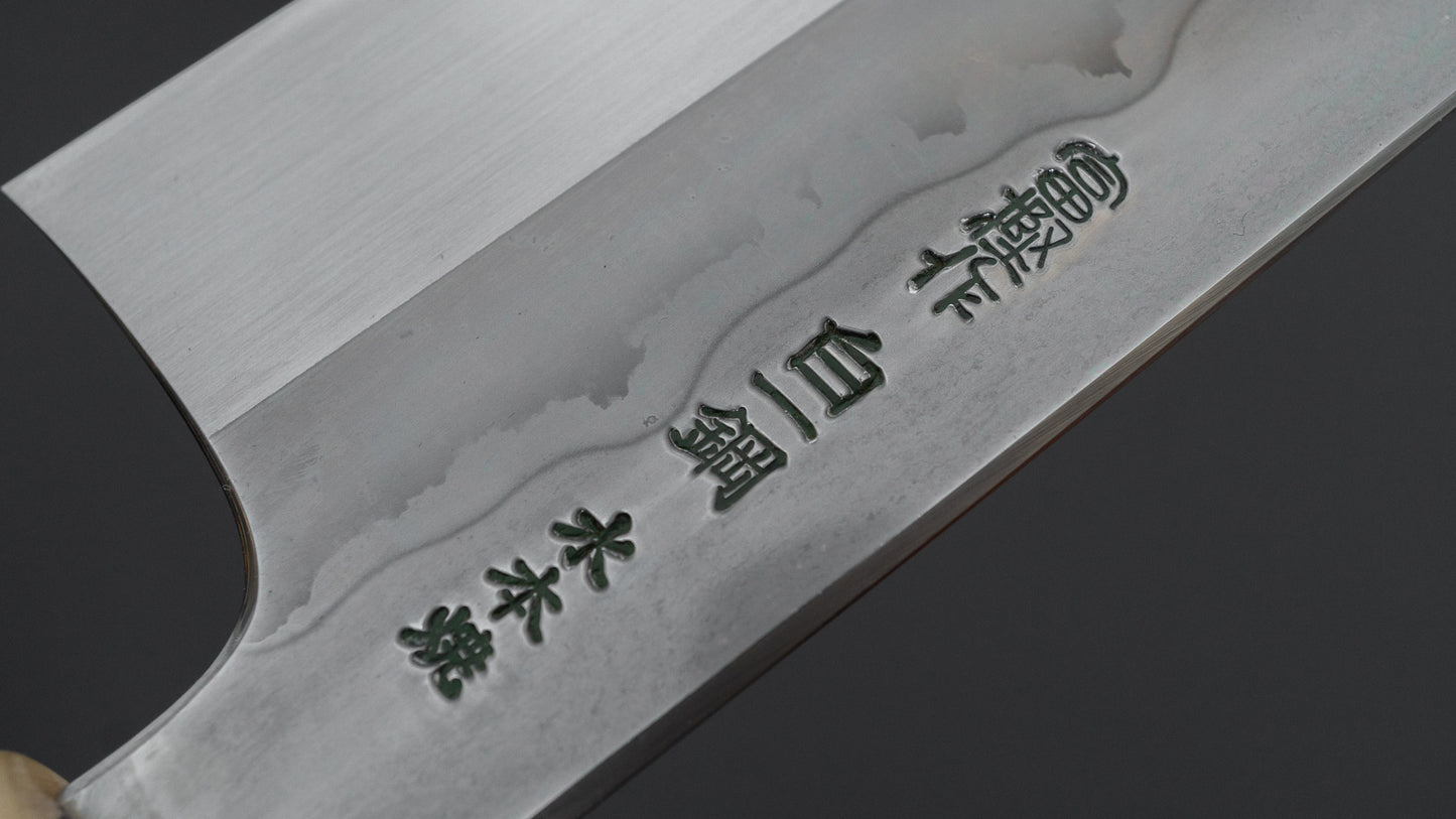 Hitohira Togashi White #1 Sanbonsugi Mizu Honyaki Santoku 180mm Taihei Makassar Ebony Handle (#145/ Saya)