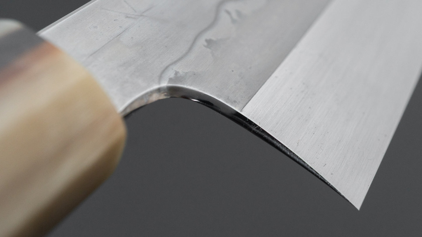 Hitohira Togashi White #1 Sanbonsugi Mizu Honyaki Santoku 180mm Taihei Makassar Ebony Handle (#145/ Saya)