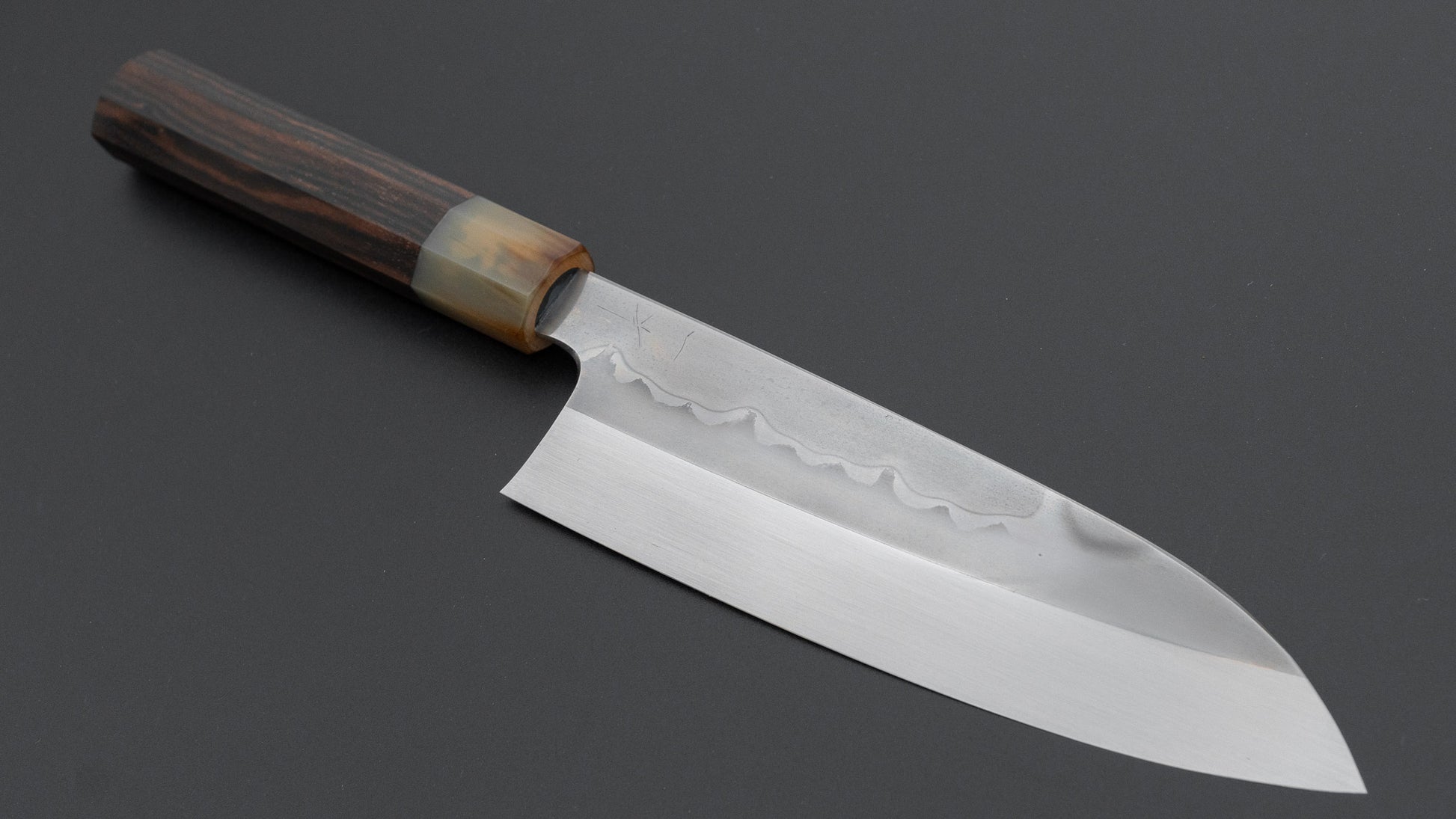 Hitohira Togashi White #1 Sanbonsugi Mizu Honyaki Santoku 180mm Taihei Makassar Ebony Handle (#146/ Saya)