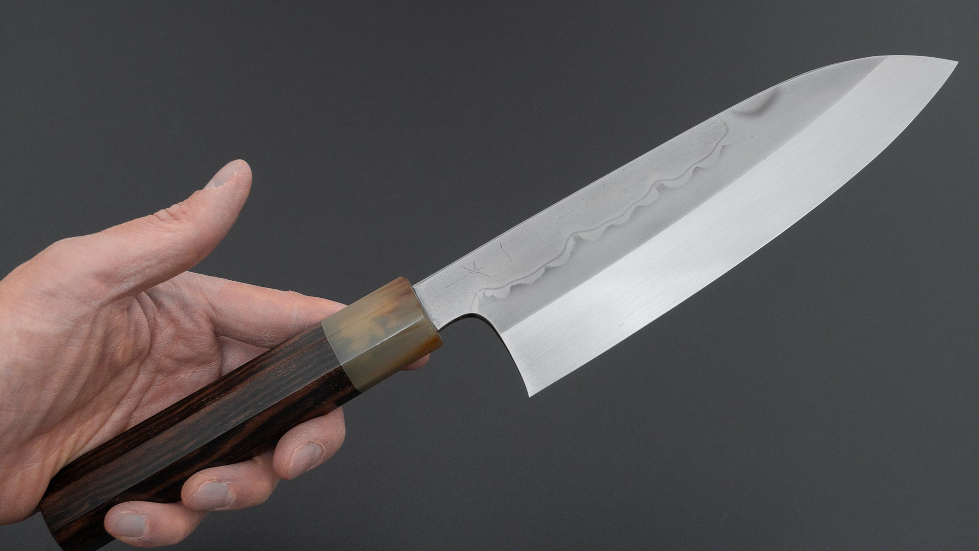 Hitohira Togashi White #1 Sanbonsugi Mizu Honyaki Santoku 180mm Taihei Makassar Ebony Handle (#146/ Saya)