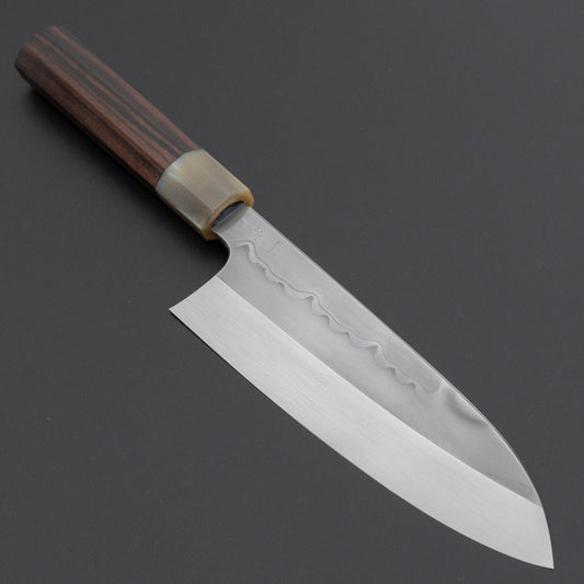 Hitohira Togashi White #1 Sanbonsugi Mizu Honyaki Santoku 180mm Taihei Makassar Ebony Handle (#147/ Saya)