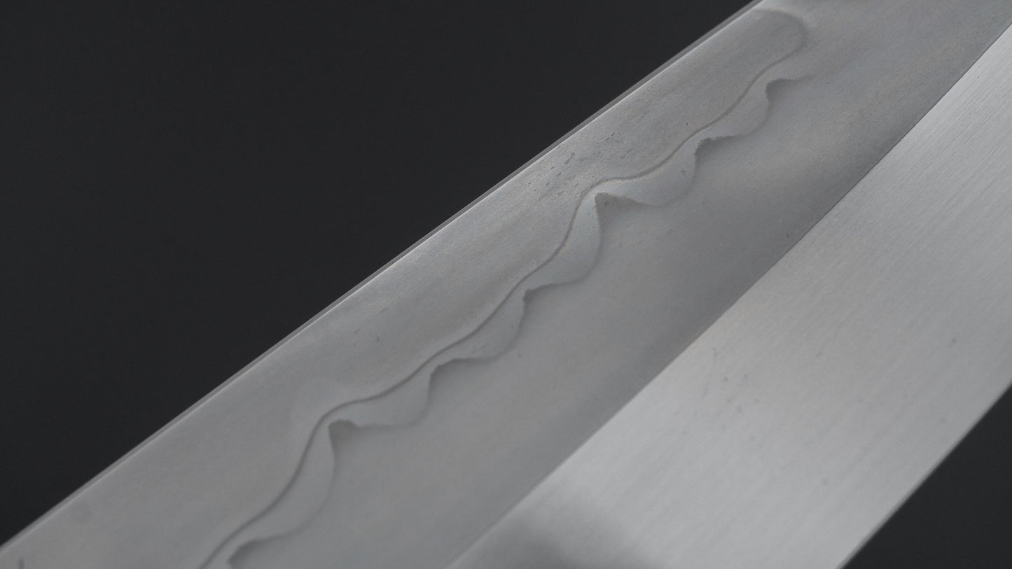 Hitohira Togashi White #1 Sanbonsugi Mizu Honyaki Santoku 180mm Taihei Makassar Ebony Handle (#147/ Saya)