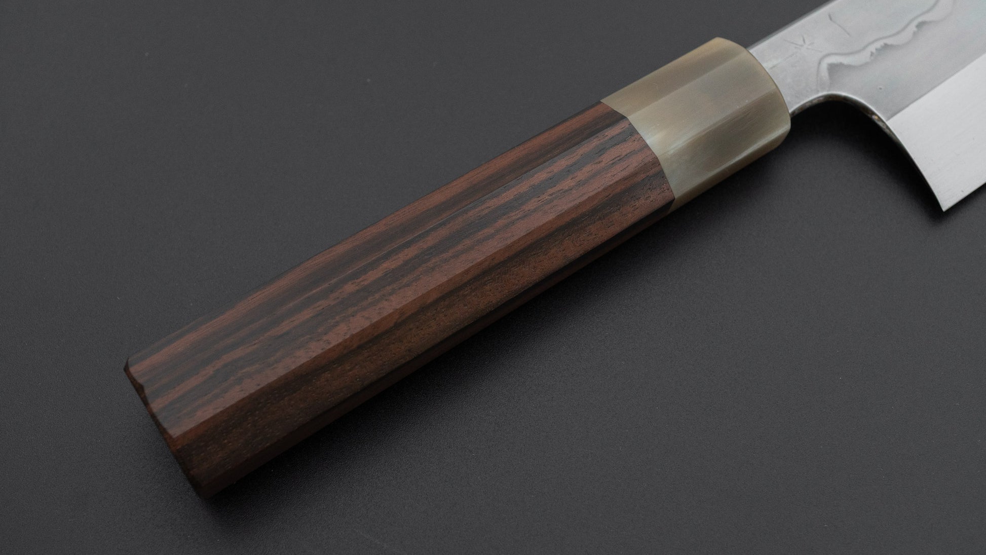 Hitohira Togashi White #1 Sanbonsugi Mizu Honyaki Santoku 180mm Taihei Makassar Ebony Handle (#147/ Saya)