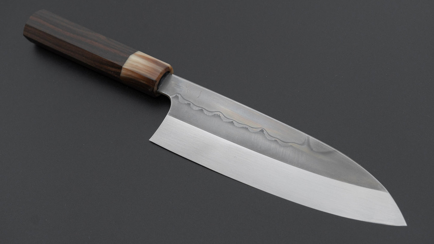 Hitohira Togashi White #1 Sanbonsugi Mizu Honyaki Santoku 180mm Taihei Makassar Ebony Handle (#148/ Saya)